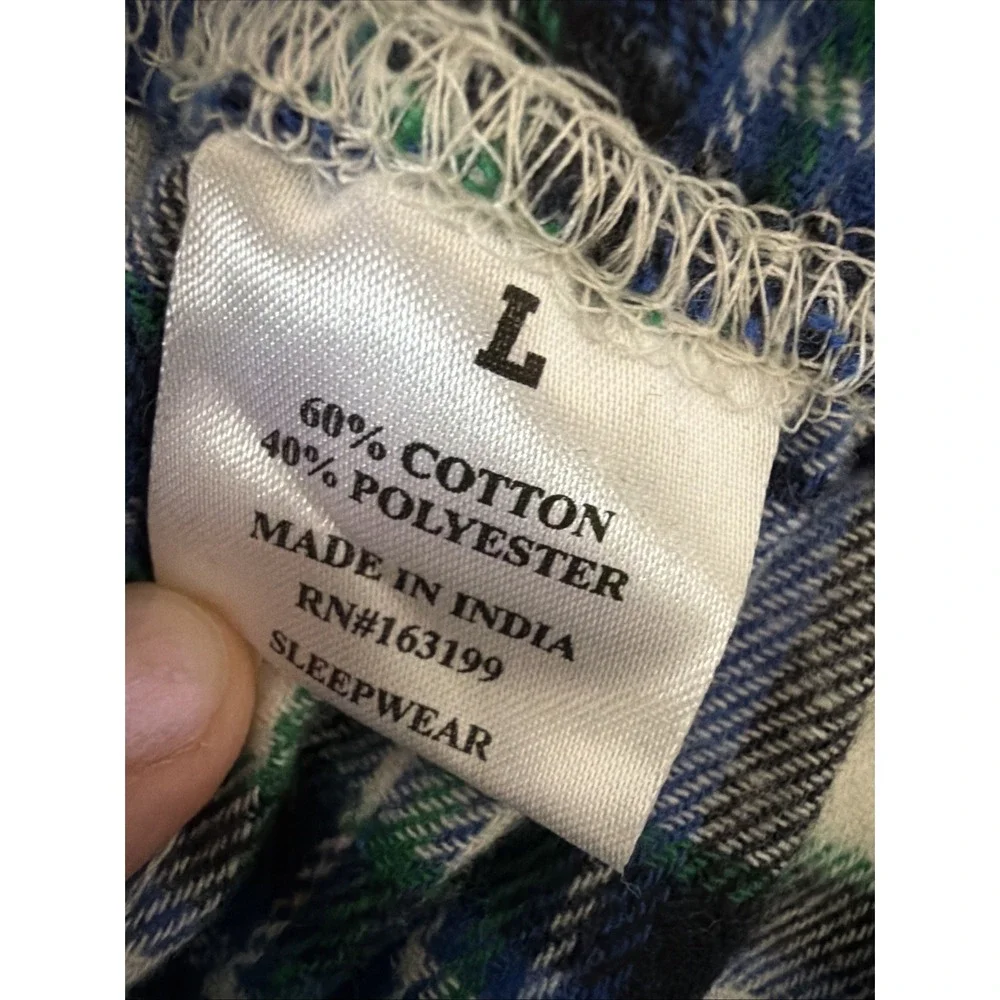 Unbranded Mens Size L Blue Green Plaid Flannel Pajama Pants Sleepwear Drawstring